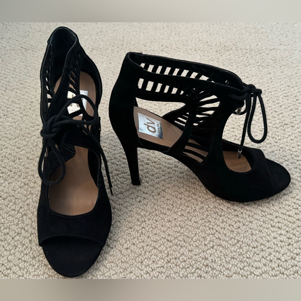 Dolce Vita Black Faux Suede Cut Out Cage Lace Up Open Toe Pump Women's Size 8 - Picture 3 of 10